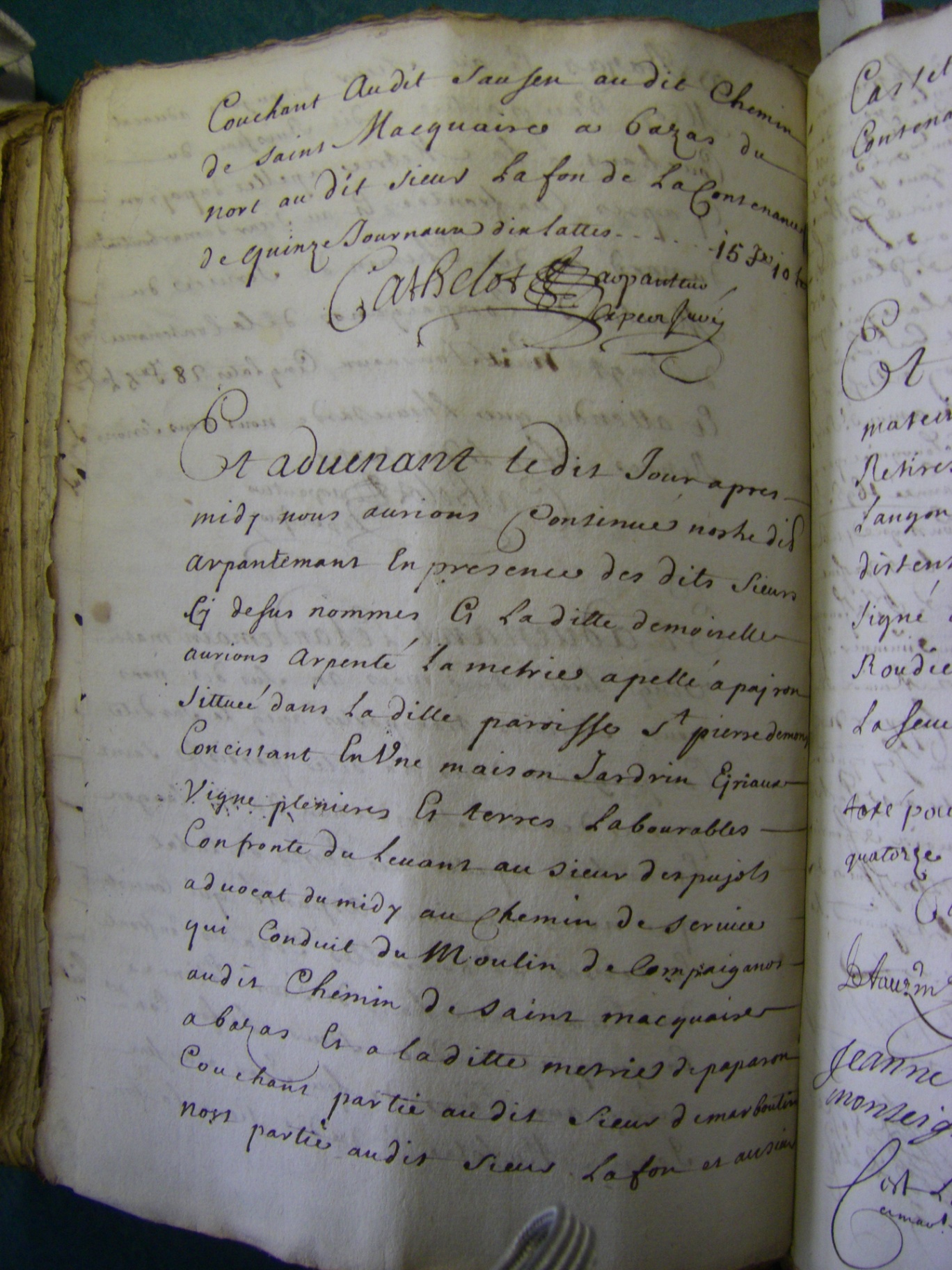 Extrait de l'arpentement des terres de La Reynie mentionnant la métairie de Peyron, 1697, AD33