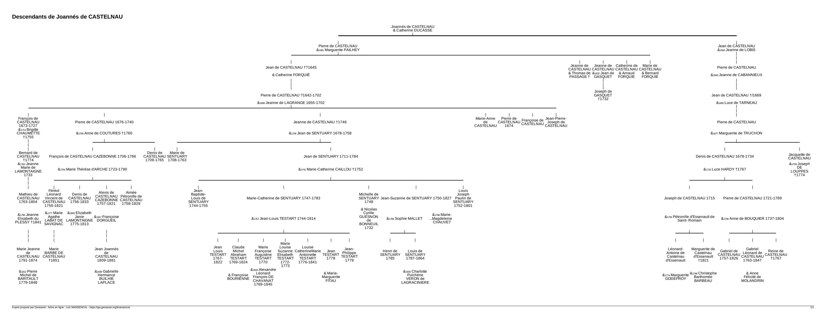 Arbre généalogique des descendants de Joannés de Castelnau, propriétaires de Cazebonne