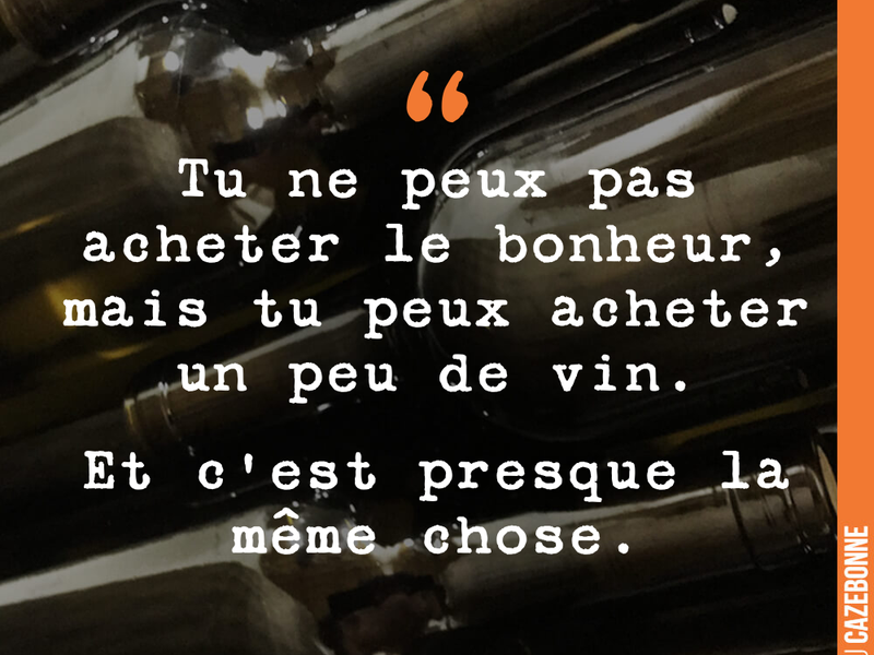Tu ne peux pas acheter le bonheur, mais tu peux acheter un peu de vin. Et c'est presque la même chose