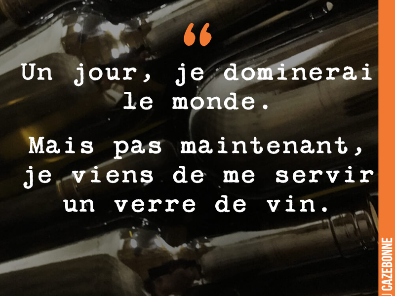 Un jour, je dominerai le monde. Mais pas maintenant, je viens de me servir un verre de vin.