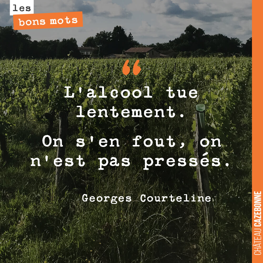 L'alcool tue lentement. On s'en fout, on n'est pas pressés.