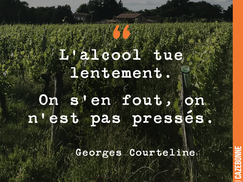 L'alcool tue lentement. On s'en fout, on n'est pas pressés.