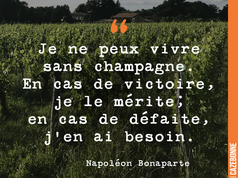 Je ne peux vivre sans champagne. En cas de victoire, je le mérite; en cas de défaite, j'en ai besoin.