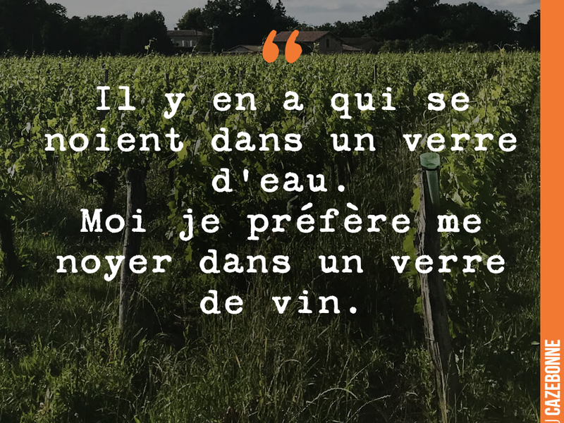 Il y en a qui se noient dans un verre d'eau. Moi je préfère me noyer dans un verre de vin.