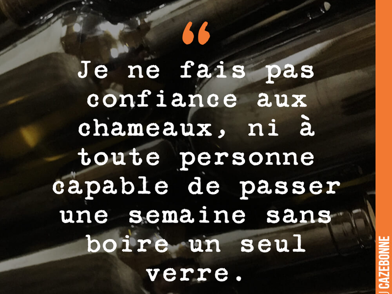 Je ne fais pas confiance aux chameaux, ni à toute personne capable de passer une semaine sans boire un seul verre.