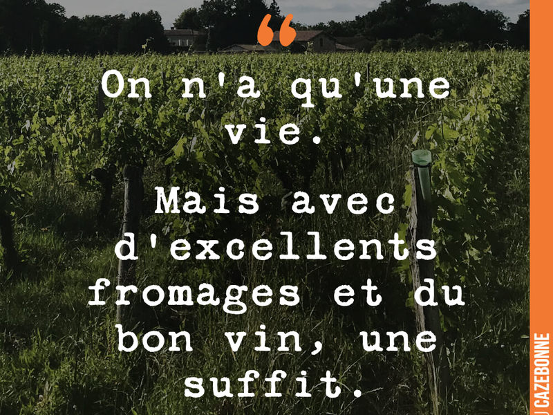 On n'a qu'une vie. Mais avec d'excellents fromages et du bon vin, une suffit.