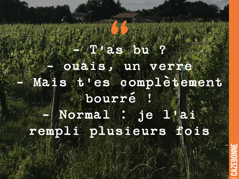 T'as bu ? ouais, un verre Mais t'es complètement bourré ! Normal : je l'ai rempli plusieurs fois