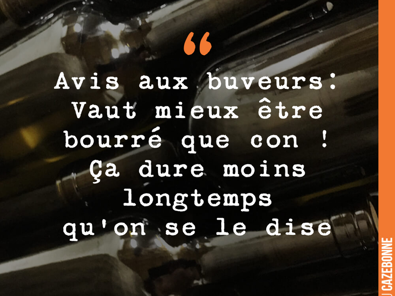 Avis aux buveurs: Vaut mieux être bourré que con ! Ça dure moins longtemps qu'on se le dise