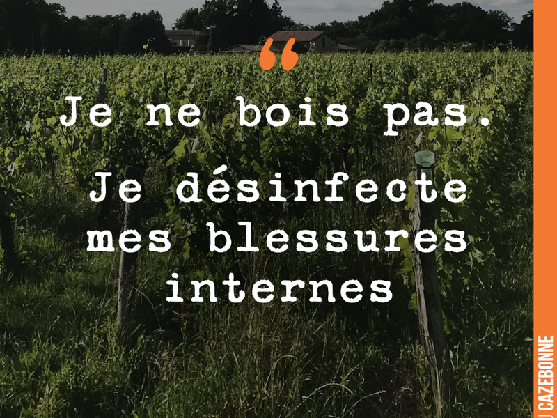 Je ne bois pas. Je désinfecte mes blessures internes