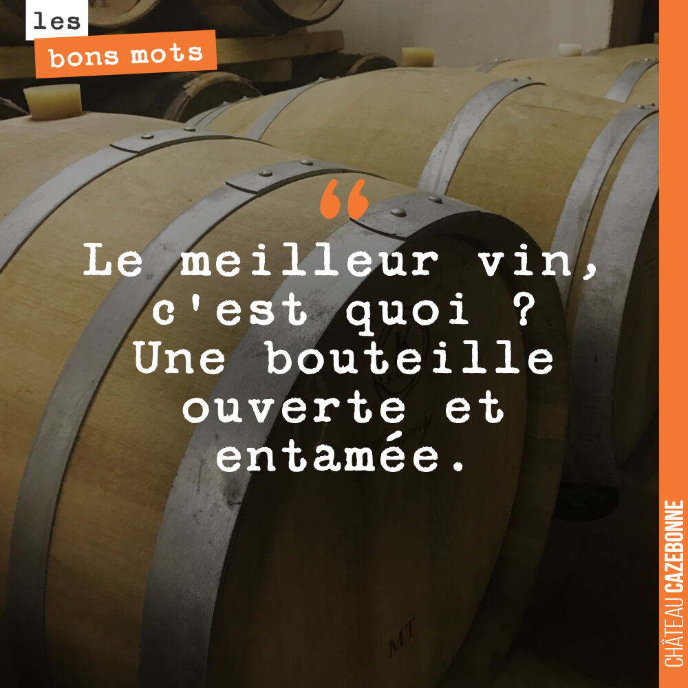 Le meilleur vin, c'est quoi ? Une bouteille ouverte et entamée.