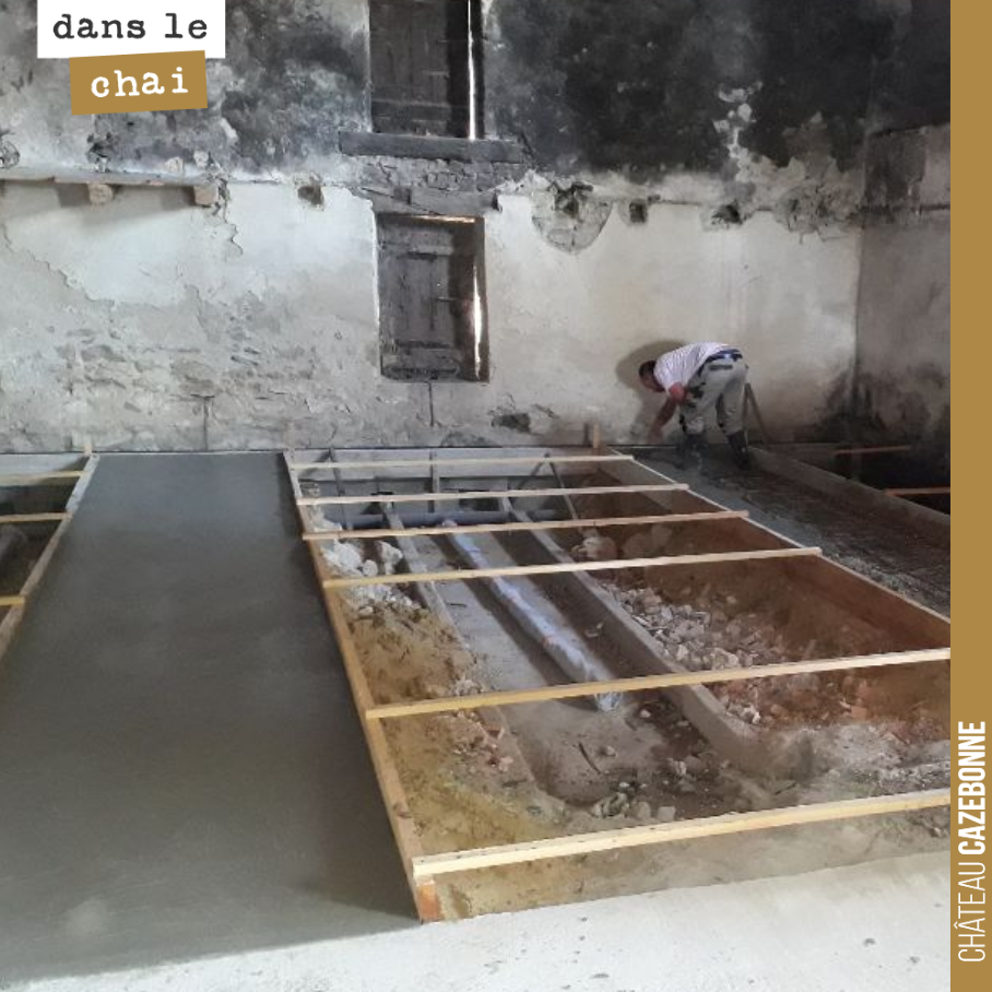 Better late than never, work in our amphora ageing cellar is progressing. We have poured concrete walkways on which the amphorae will be placed. Between the walkways, beaten earth and s...