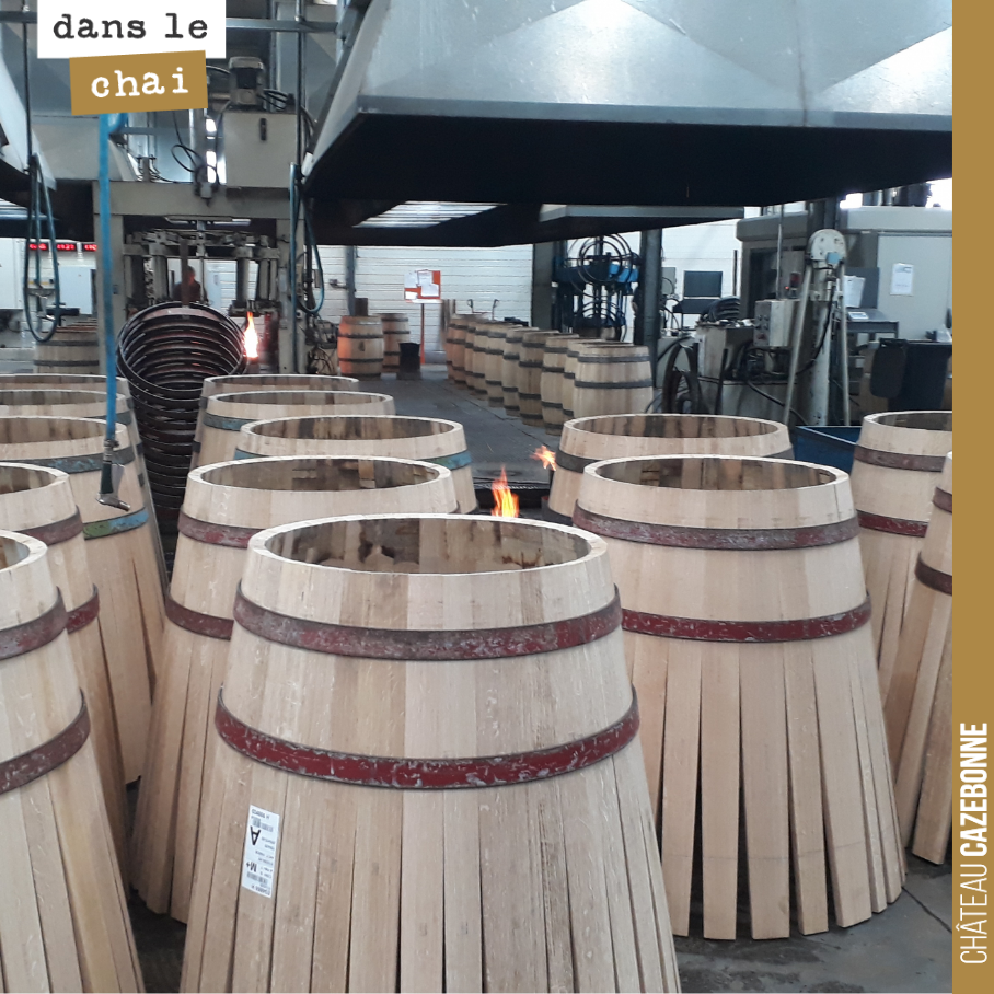 Barrels ready for toasting at the Radoux cooperage.