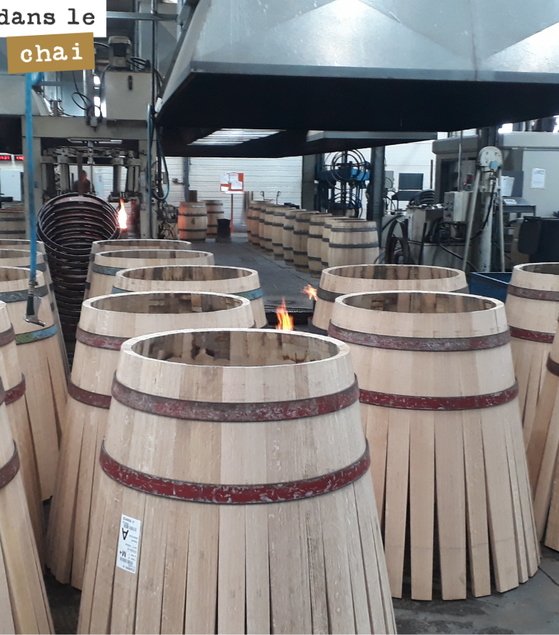 Barrels ready for toasting at the Radoux cooperage.