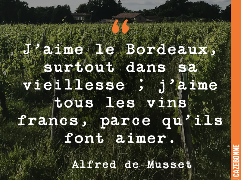 J'aime le Bordeaux, surtout dans sa vieillesse ; j'aime tous les vins francs, parce qu'ils font aimer.