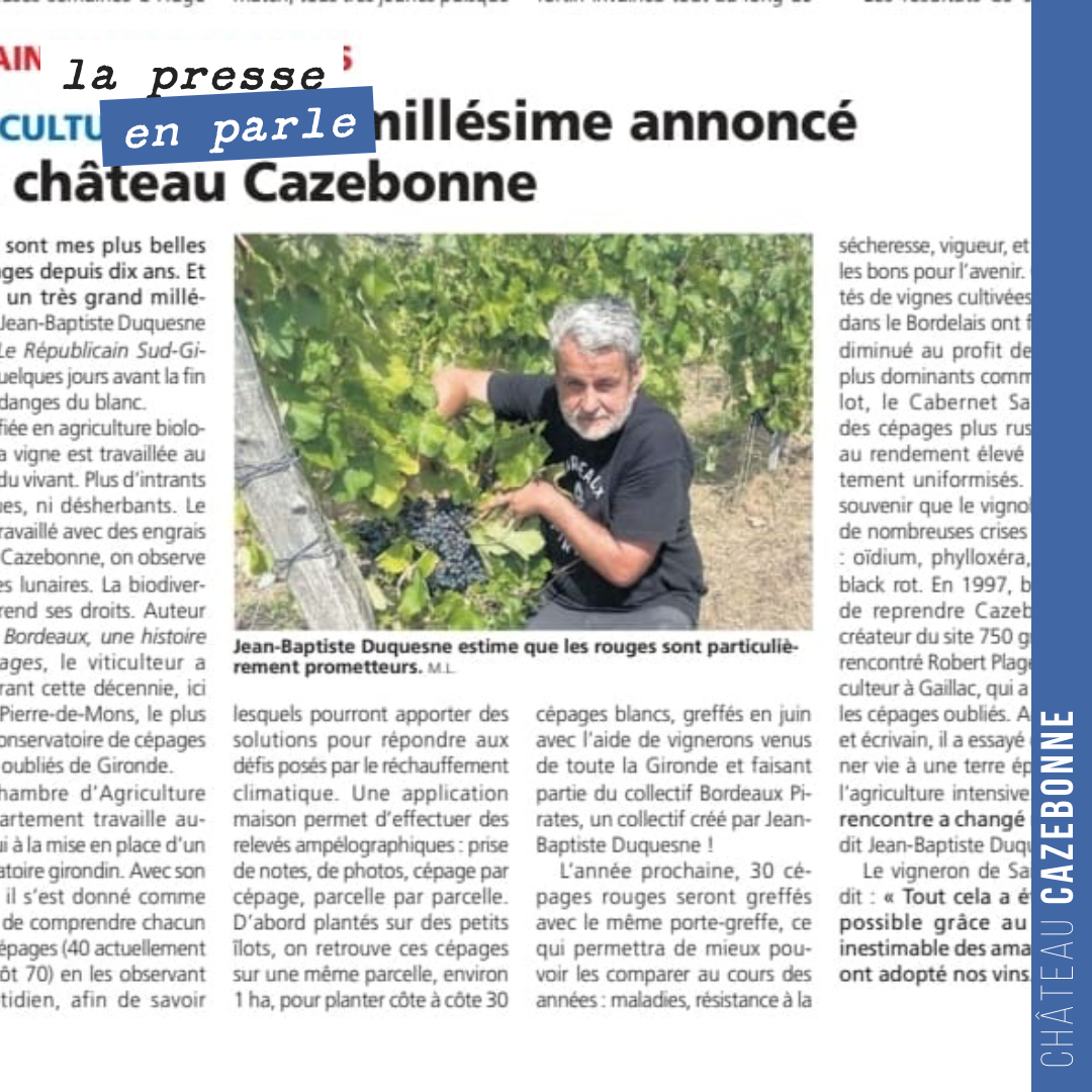 Sympathique article dans le républicain sur le millésime 2026 et présentation de notre conservatoire des cépages d’autrefois qui disposera des l’année prochaine de plus de 70 cépages historiques.